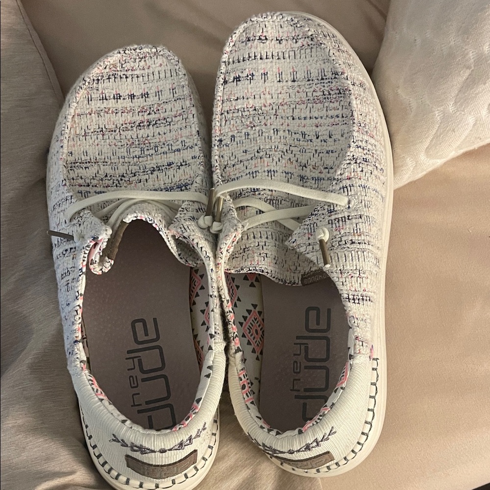 Hey Dude Cream and Pink Textured Shoes